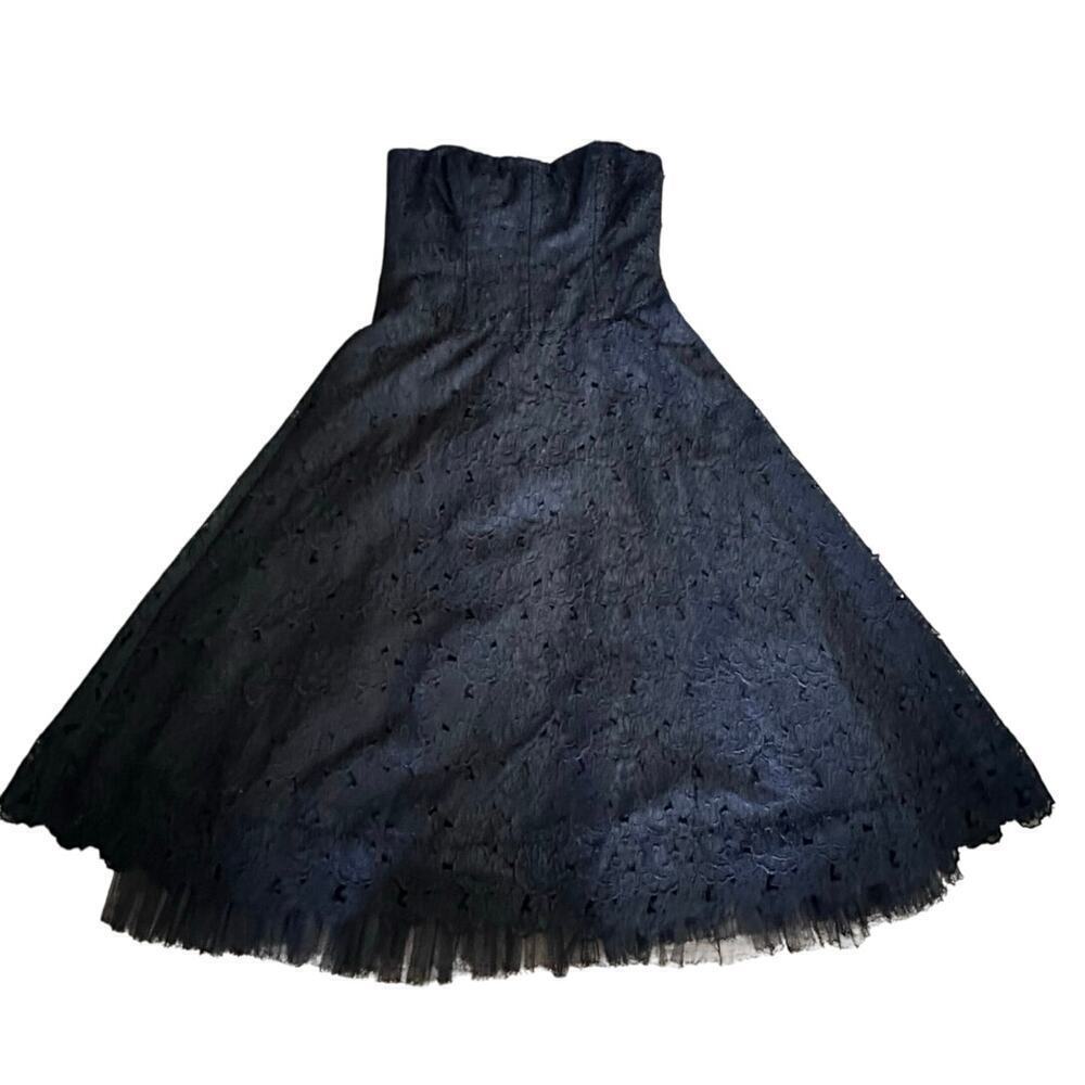 Vintage Nicole Miller Collection Women's Black Silk Strapless Lace Dress Size 4